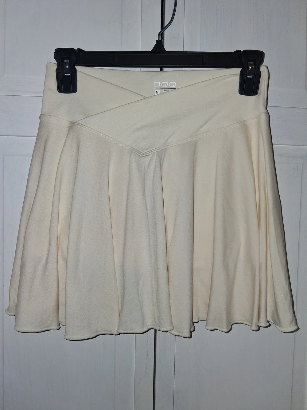 OQQ Cream Flared Mini Skirt with Crossfront Waistband